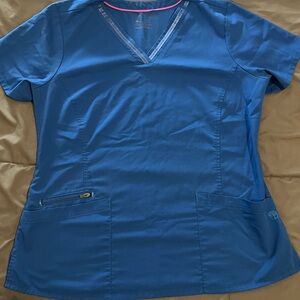 Women's V-Neck Scrub Top in Royal Blue with Zip Pocket